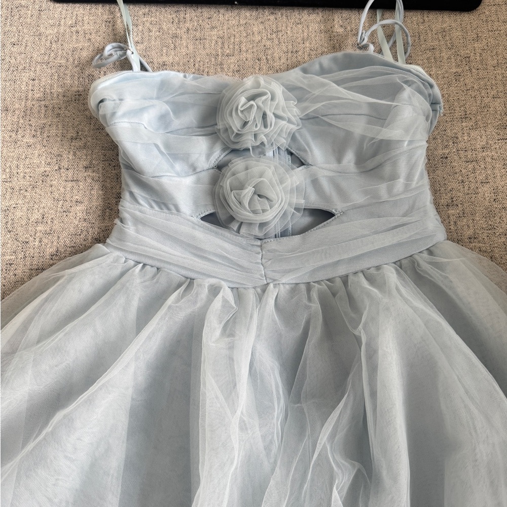 Selfie Leslie Light Blue Tulle Dress with Floral Bodice